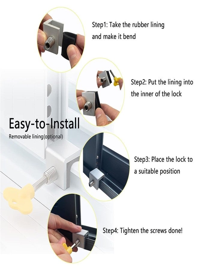 Ncry أقفال نوافذ منزلقة من إنكراي - سدادات قفل أمان قابلة للتعديل مع مفتاح للنوافذ المنزلقة الرأسية والأفقية - مشابك أمان مقاومة للأطفال (4 مجموعات، ألومنيوم) - Image 2